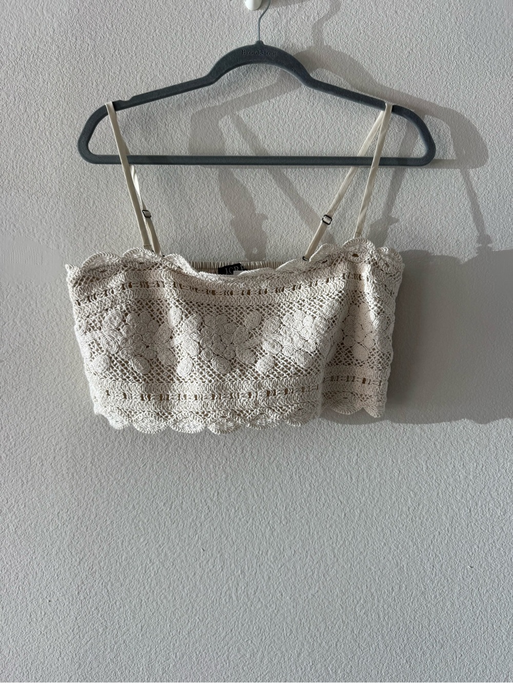 J. Crew Cream Crochet Lace Spaghetti Strap Crop Top